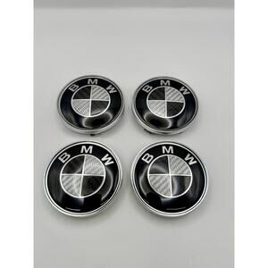 BMW 68mm Carbon Fiber Style Center Caps Black Wheel Hub Caps Set of 4